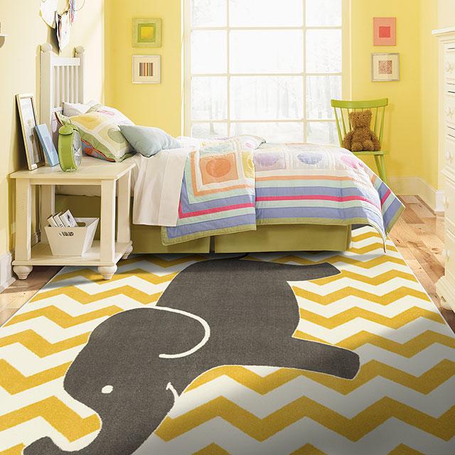 BARON 5' X 8', Area Rug, Elephant, Yellow/Gray