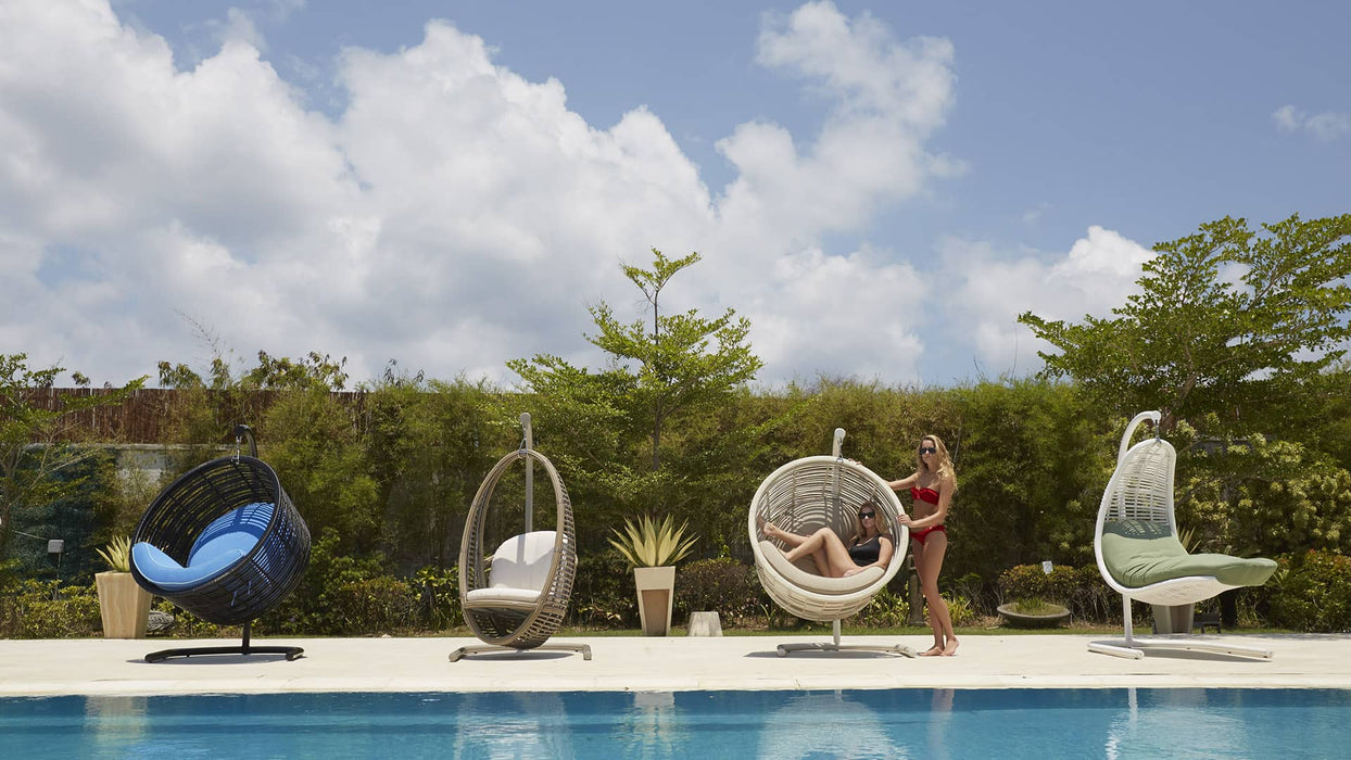 Heri Hanging Chair with Frame and Sunbrella Cushions
