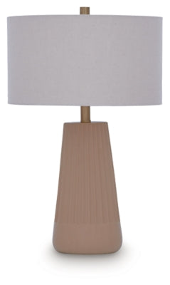 Ashley Furniture Dellner table lamp with a sleek design and fabric shade, perfect for modern living room or bedside decor.