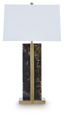 Ashley Furniture Neonish table lamp with a modern design, featuring a colorful, illuminated base on a sleek table surface.