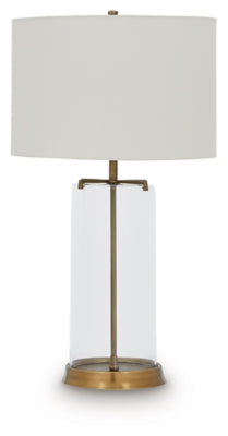Ashley Furniture Gizeh Table Lamp with a sleek ceramic base and fabric shade, perfect for modern living room decor.