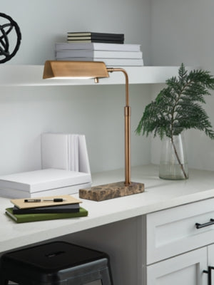 Ashley Furniture Yafe desk lamp, modern table lamp with a sleek design and neutral finish, perfect for home office or living space.