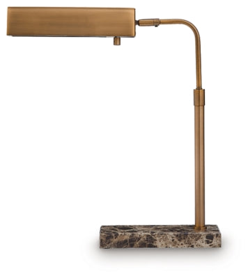 Ashley Furniture Yafe table lamp with a sleek, modern design and a white lampshade on a wooden base.