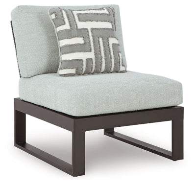 Ashley Furniture Beachloft outdoor sectional with plush cushions and modern design, shown in an angled view for outdoor relaxation.