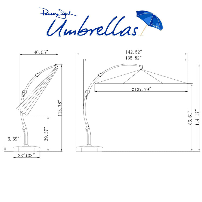 Panama Jack 11.5 Ft Cantilever Sunbrella Terracotta 360 Umbrella w/Movable Base