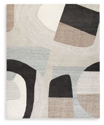 Large Ashley Furniture Edrickhill 8x10 rug with intricate patterns in neutral tones, perfect for living room or bedroom decor.