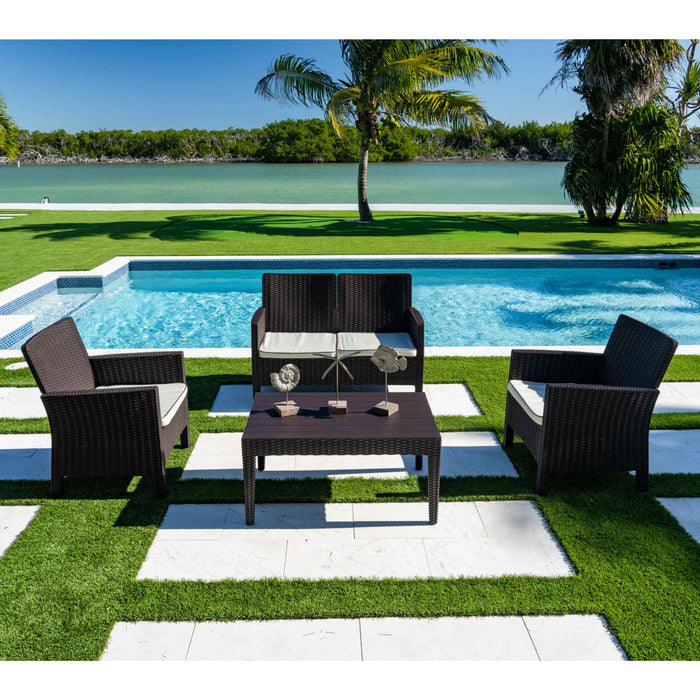 Nova 4-Piece Settee Set with Loveseat and Cushions-Brown