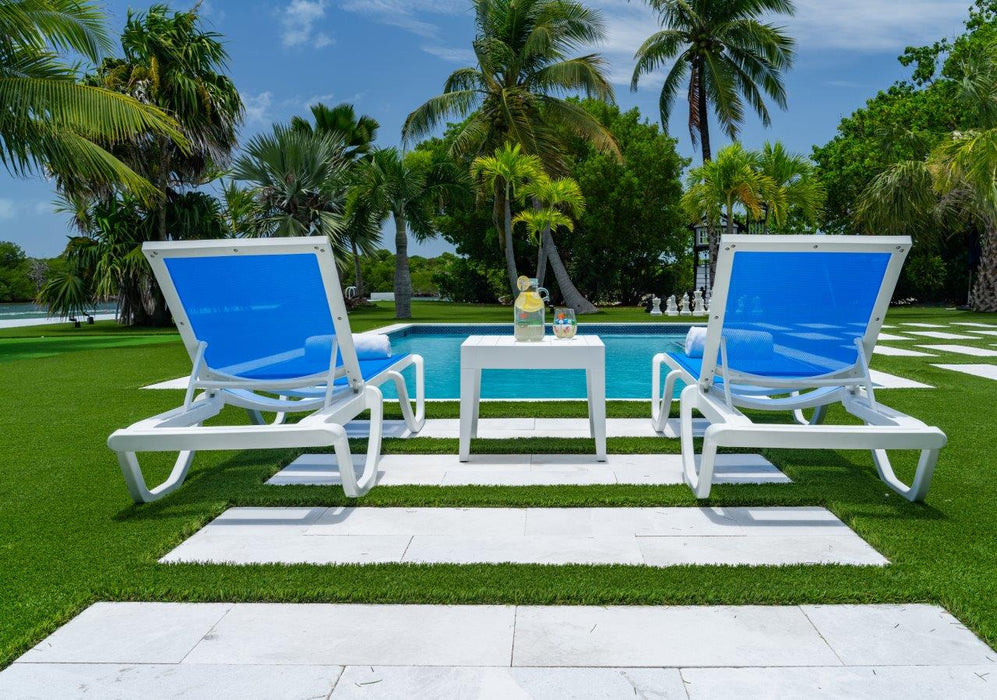 Florence Set of 2 Chaise Lounger - White - Blue Sling