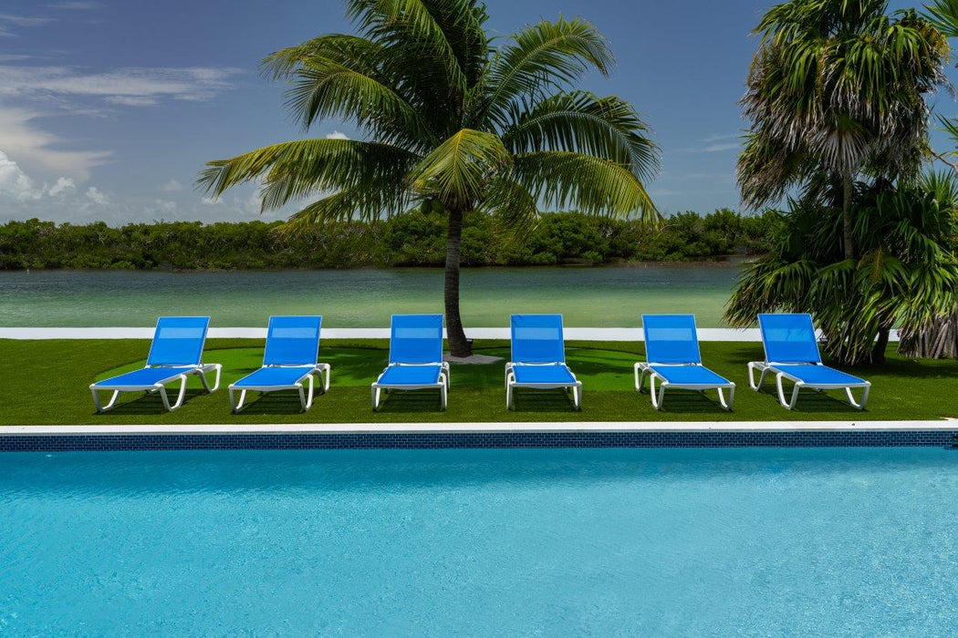 Florence Set of 2 Chaise Lounger - White - Blue Sling