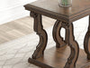 Ashley Furniture Maylee End Table with sleek wooden surface and modern design, shown in close-up detail.