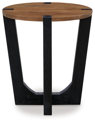 Ashley Furniture Hanneforth end table with a wood finish, featuring a sleek tabletop and sturdy legs for living room decor.