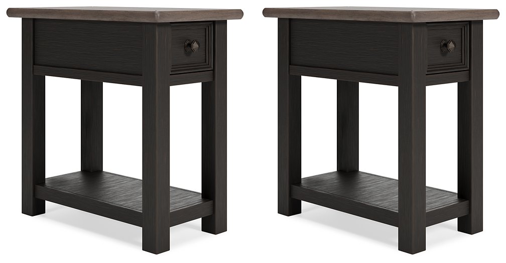 Ashley Furniture Tyler Creek End Table Set featuring two wooden tables with a warm finish and classic design.