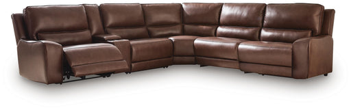 DeepWakes Ashley Furniture reclining sectional with storage console, featuring plush cushions and multiple seating options.