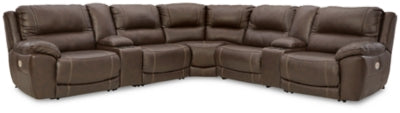 Ashley Furniture Dunleith Power Reclining Sectional with plush cushions and reclining seats, shown in a modern living room setting.