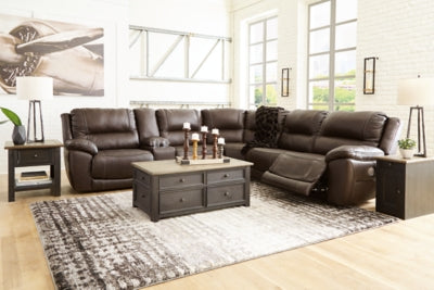Ashley Furniture Dunleith Power Reclining Sectional with plush cushions and reclining seats in a modern fabric design.