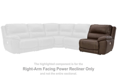 Ashley Furniture Dunleith Power Reclining Sectional in dark fabric, showing plush cushions and reclining mechanism.