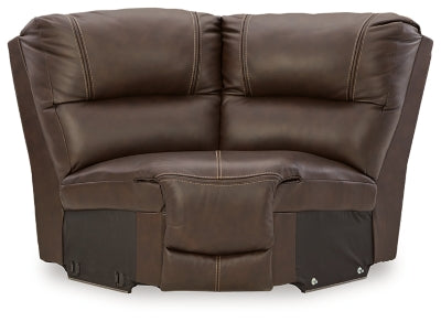 Ashley Furniture Dunleith Power Reclining Sectional with plush fabric and multiple reclining seats, shown from a head-on angle.