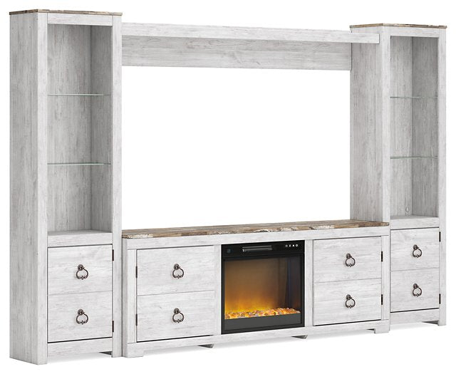 Willowton 4-Piece Entertainment Center with Electric Fireplace