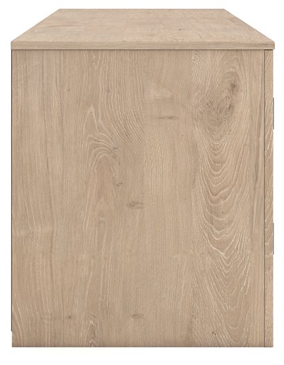 Ashley Furniture Cayboni 71-inch TV stand entertainment center with open shelves and storage compartments in a modern wood finish.
