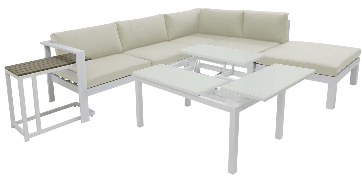 Panama Jack Sandcastle Aluminum White 5 Pc Sectional Set with Cushions